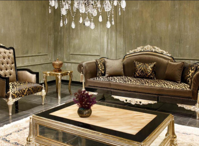 Braune Chesterfield Wohnzimmer Sofas 3-Sitzer Textilsessel Couchtisch